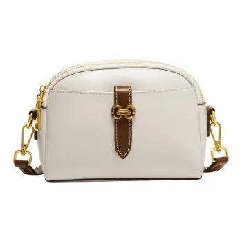 Narandu Cow Leather Shoulder Bag, Crossbody Bag, Cell Phone Pouch Mini Women's Cheese White & Coffee