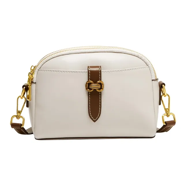 Narandu Cow Leather Shoulder Bag, Crossbody Bag, Cell Phone Pouch Mini Women's Cheese White & Coffee-0
