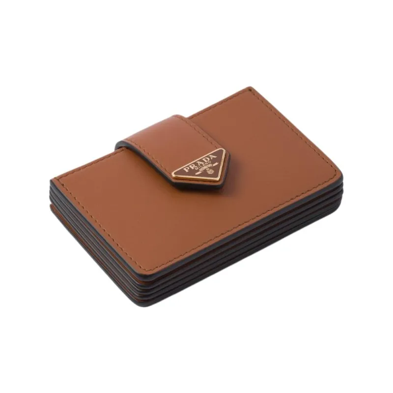 PRADA Cow Leather Card Holder Women's Brown-2