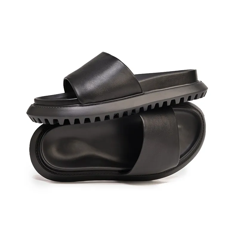 Brounvanm Rubber Foam Outsole Slip Resistant Shock Absorbers Slide Slippers Men's Black-3