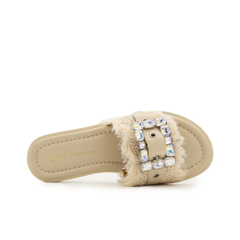 FED Rubber Sole Rhinestone Slide Slippers Women's Beige-4