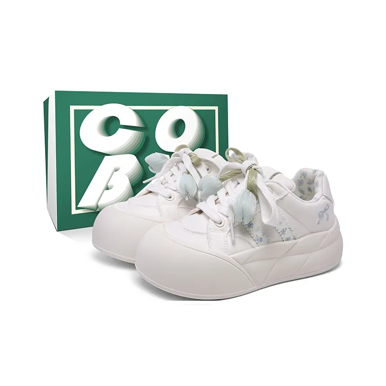 Cob Abrasion Resistant Breathable Low Top Skateboard Shoes Women's White Blue-5