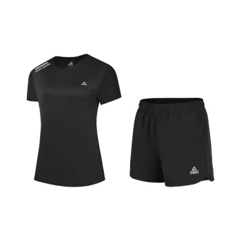 PEAK Fitness Sets Women's Set Black Short Sleeved Shirt+Black Shorts