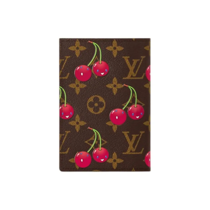 LOUIS VUITTON Takashi Murakami Collaboration Monogram Cherry Coated Canvas Card Holder Passport Holder Women's Brown-2