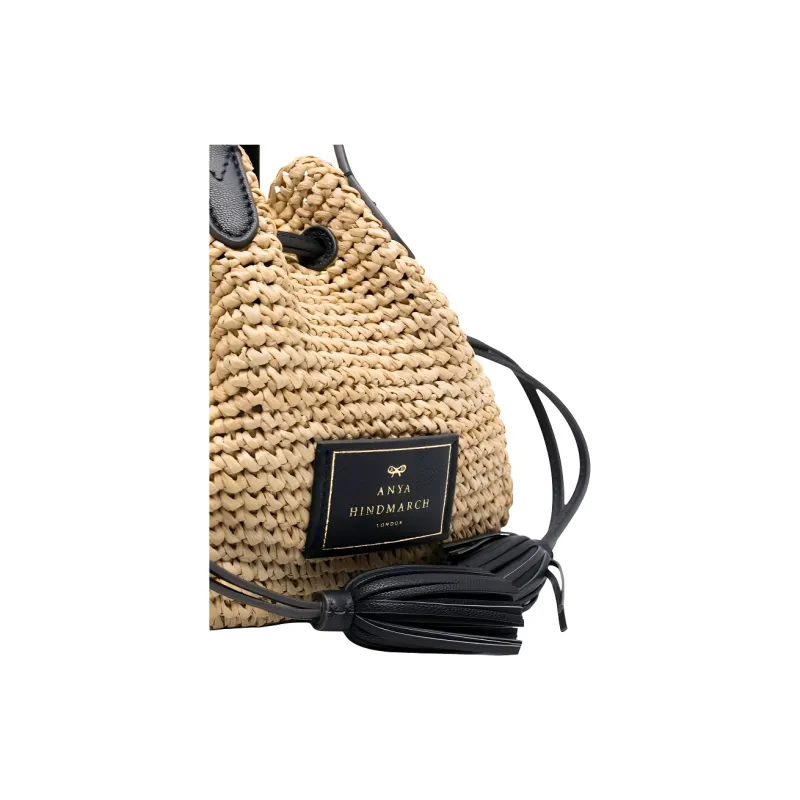Anya Hindmarch Raffia Shoulder Bag Crossbody Bag Handbag Women's Beige & Black-3