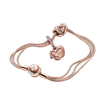 Pandora Copper Silver Alloy, Synthetic Cubic Zirconia Bracelets Women's Rose Gold