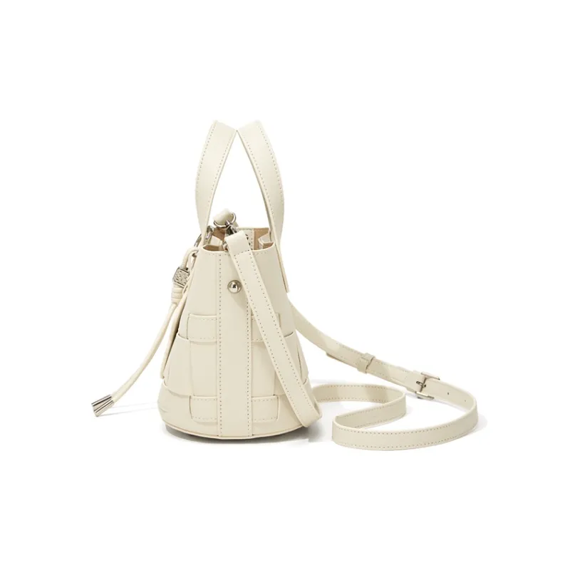 CinvaiKrose Synthetic Leather Bucket Bag, Shoulder Bag, Crossbody Bag, Handbag, Basket Bag Trumpets Women's Ecru/Black-3