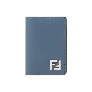 FENDI Leather Card Holder Men's Blue & Brown