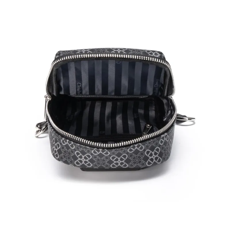 Chrisdien Deny Synthetic Leather, Textile Mosaic Sling Bag Men's Black-5