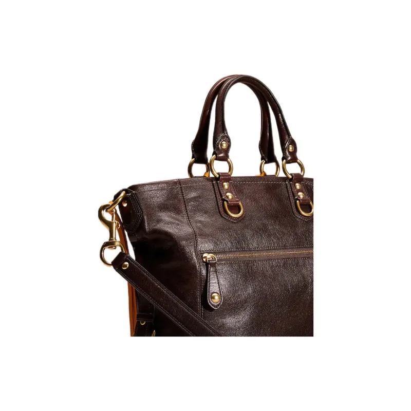 COACH Julianne Leather Tote Bag Shopping Bag Handbag Large Size Women's Vintage Dark Brown-4
