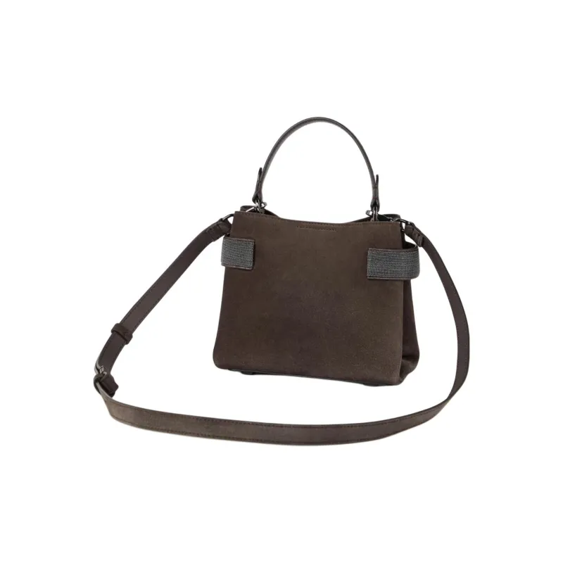 Brunello Cucinelli Genuine Leather One Shoulder Handbag Trumpets Women's Pinecone Brown-1