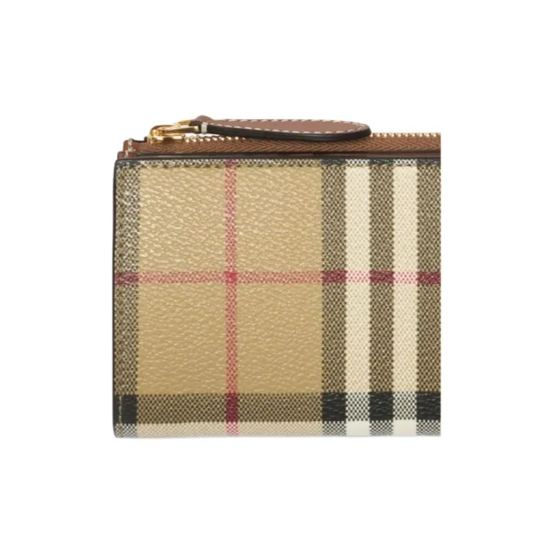 Burberry Coated Cotton Blend Fabric Wallet Medium Size Women's Beige & Heather Brown-4
