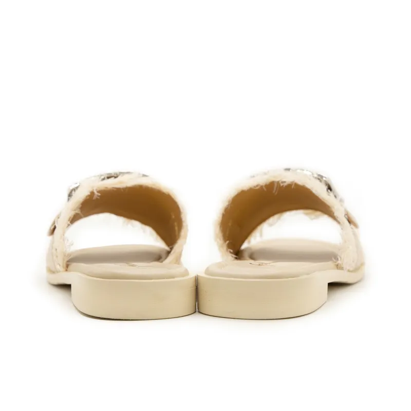FED Rubber Sole Rhinestone Slide Slippers Women's Beige-6