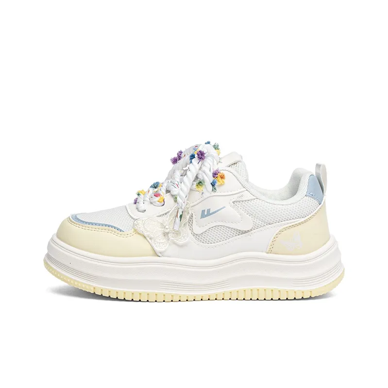 Warrior Anti Slip Wear Resistant Low Top Skateboard Shoes Women's Beige Yellow Blue-0