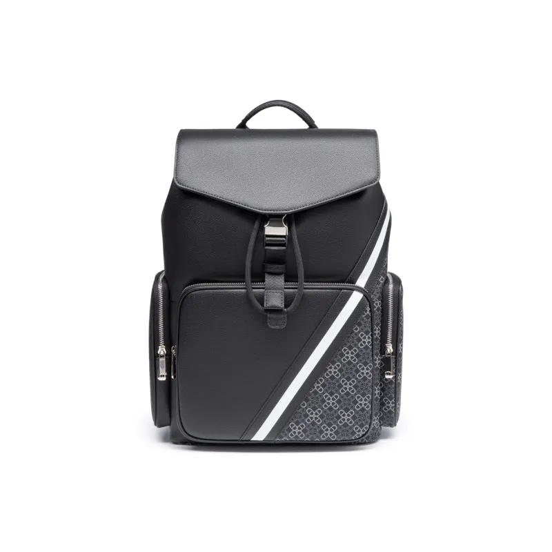 Chrisdien Deny Cow Leather With Synthetic Leather With Fabric Backpack Men's Black-0