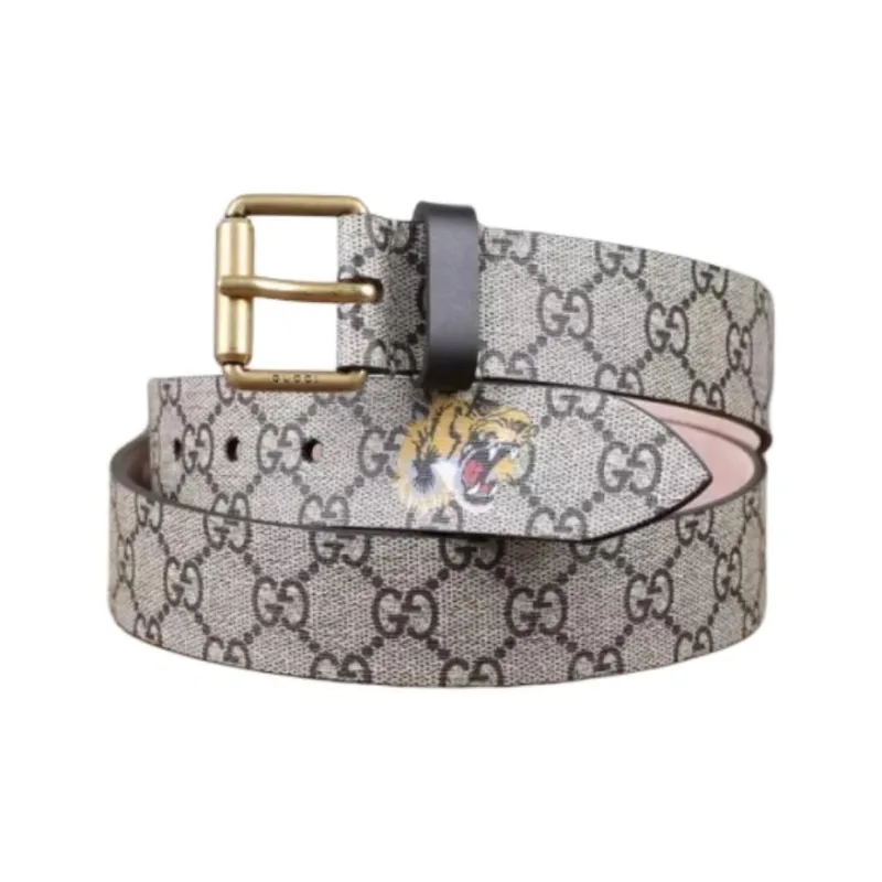GUCCI Canvas With Genuine Leather Belts Men's Gray 3.5CM-1