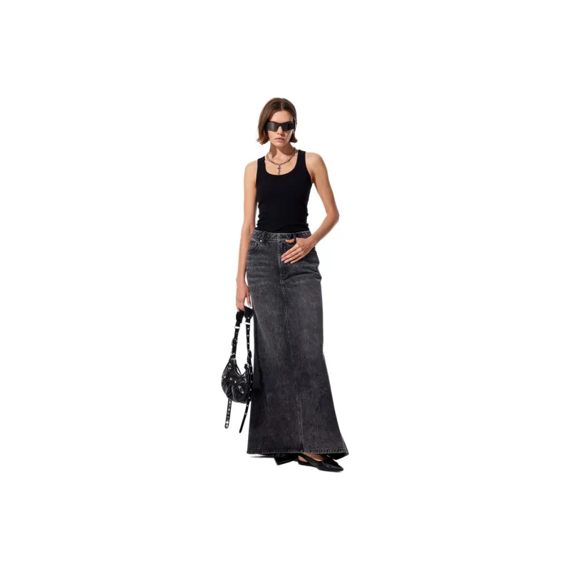 MEFUR Denim Long Skirts Women's Black Gray Color-0