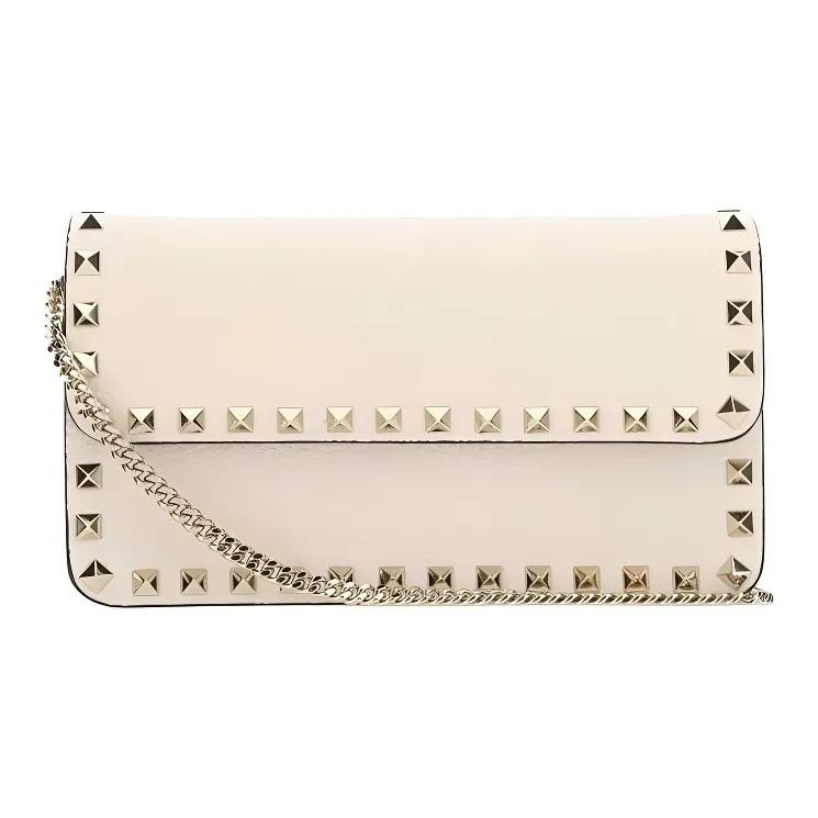 Valentino Rockstud Grain Calfskin Messenger Bag Crossbody Bag, Shoulder Bag, Clutch Trumpets Women's White-0