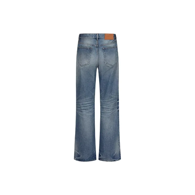 YICHEN Jeans Unisex Water Ripple Cow Ice Blue[Straight Fit Bootcut]-1