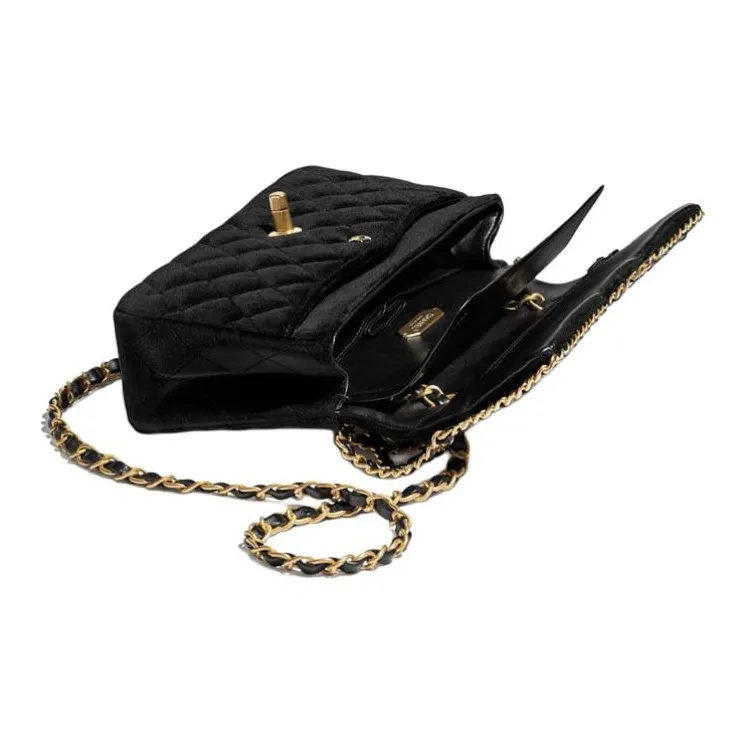 CHANEL Velvet Fabric Shoulder Bag, Crossbody Bag Women's Black-2