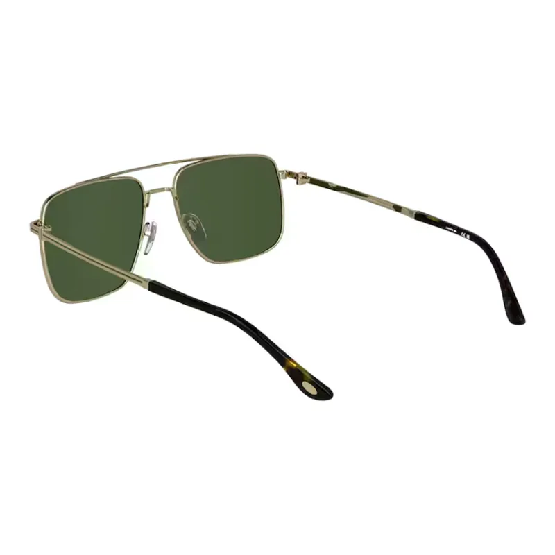 LACOSTE Metal Acetate Enamel Crocodile Leather Aviator Sunglasses Men's Gold-3