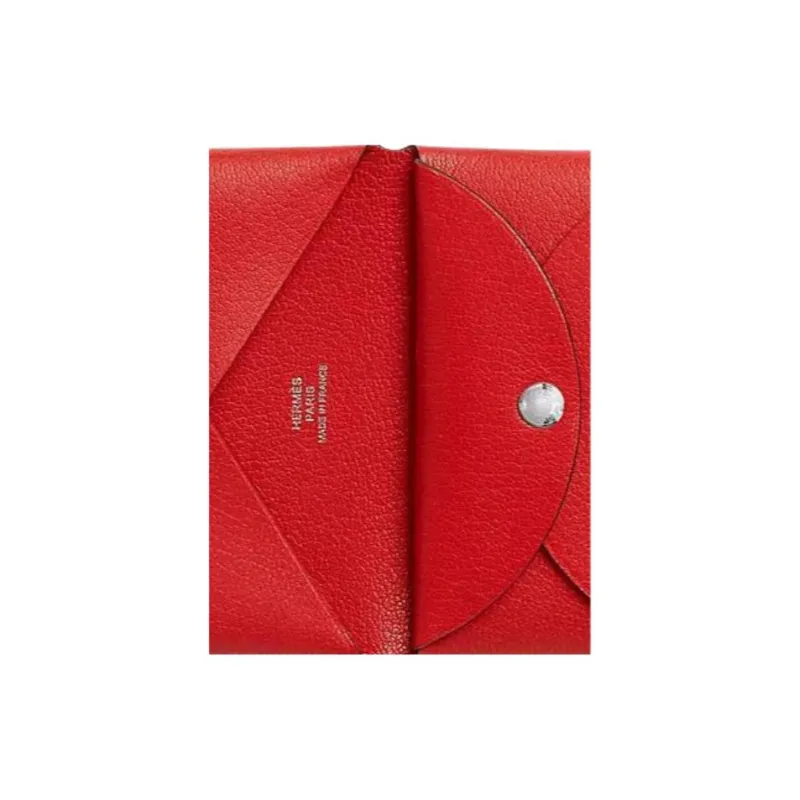 HERMES Calvi Duo Chamkila Goat Skin Card Holder Women's S3 Rouge De Coeur Heart Red-2