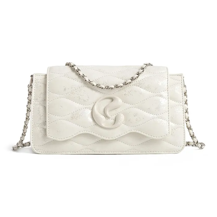 JACD PU Refined Small Square Bag, Commute Shoulder Bag Women's White/Silver-6