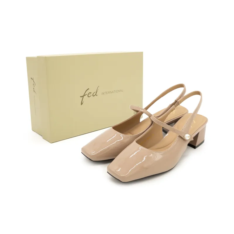 FED Block Heel High Heels Women's Nude-1