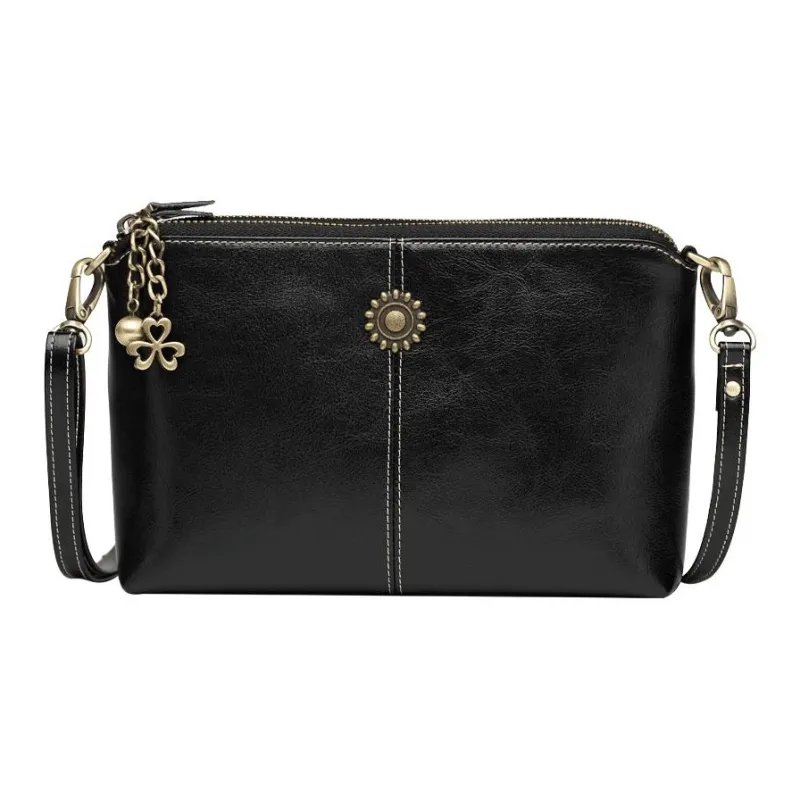 Narandu Cow Leather With Synthetic Leather Mom Bag, Small Square Bag, Shoulder Bag Medium Size Women's Black-0