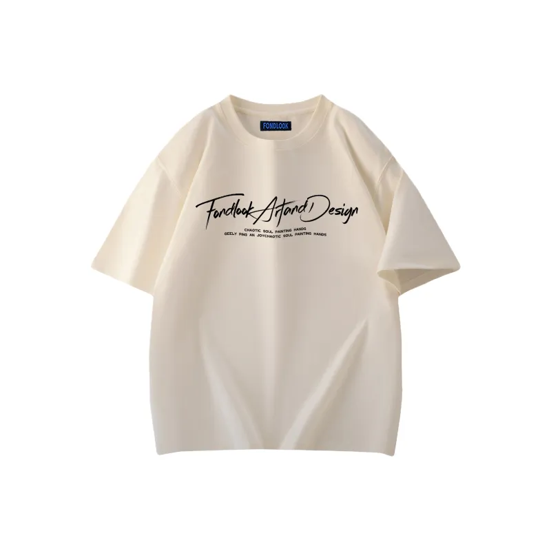 FONDLOOK T Shirts Unisex Light Beige Apricot-0
