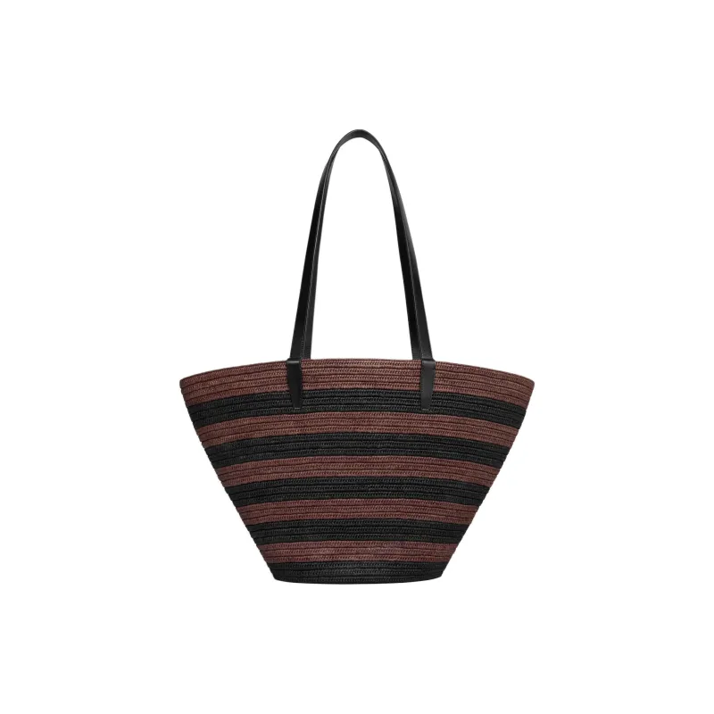 CELINE Couffin Raffia Handbag, Shoulder Bag Regular Women's Black & Brown-3