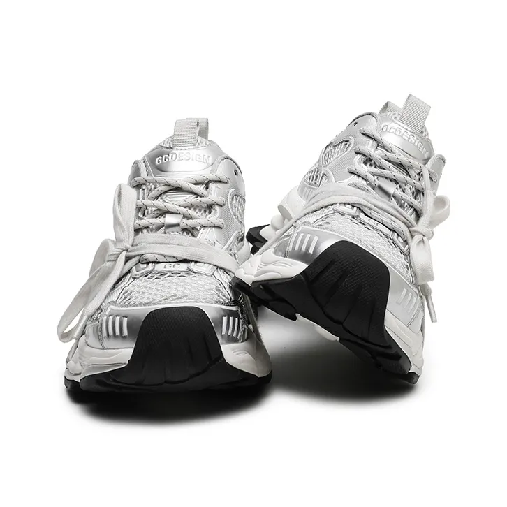 Angelmi Abrasion Resistant Lightweight Height Increasing Low Top Chunky Sneakers Unisex Silver-3