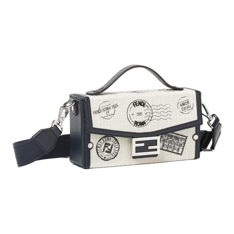FENDI Canvas Baguette Bag, Shoulder Bag, Crossbody Bag, Handbag Men's White & Multicolor-1