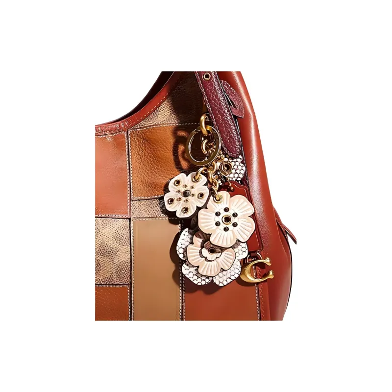 COACH Lori Canvas With Calfskin Hobo Bag Handbag Shoulder Bag Women's Brass & Brown & Rusty-3