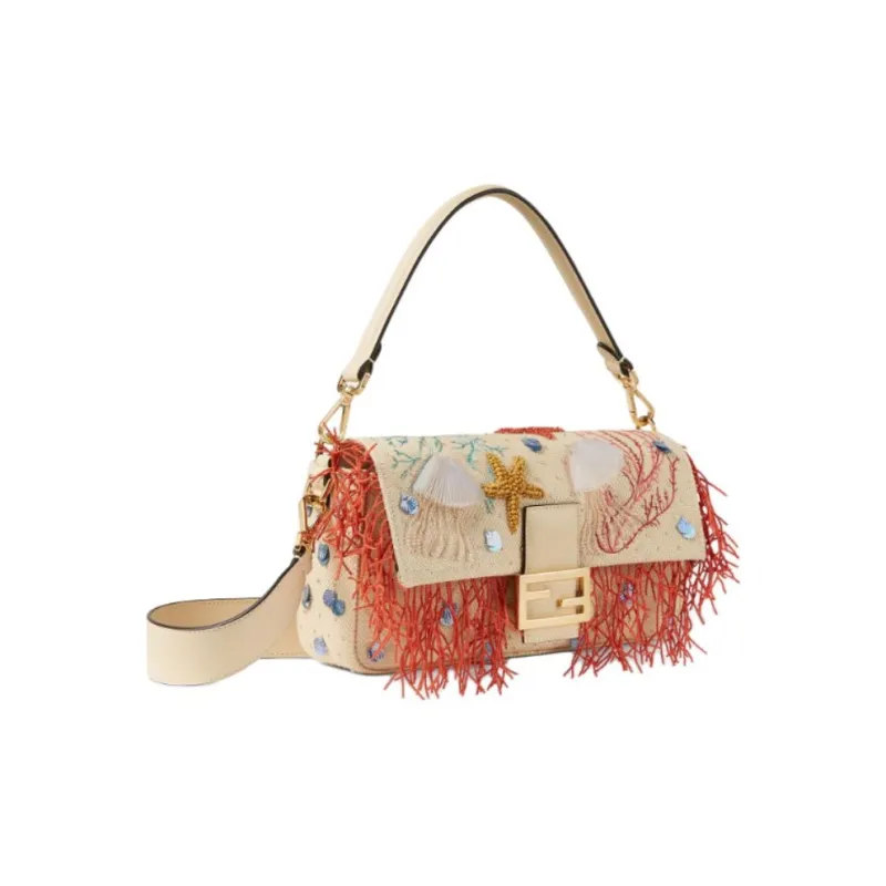 FENDI Woven Fabric Baguette Bag, Shoulder Bag, Crossbody Bag, Handbag Medium Size Women's Multicolor-1