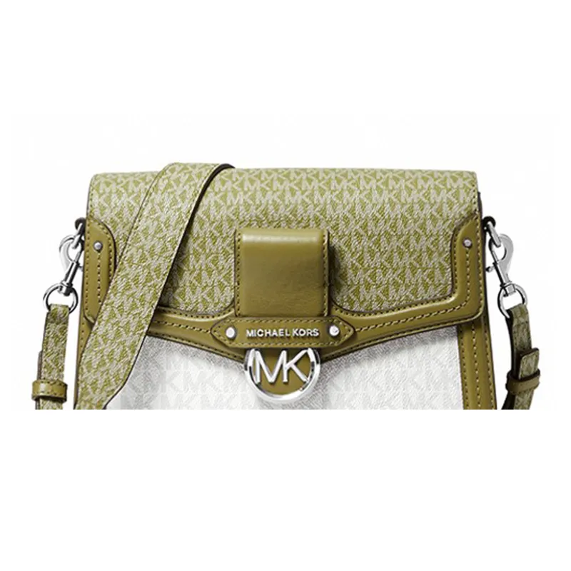 MICHAEL KORS Jessie Canvas Detail Crossbody Bag, Shoulder Bag Medium Size Women's Avocado Green & White-4
