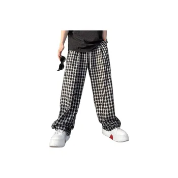 DARK HORSE Casual Pants Unisex Black White Plaid