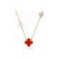 999 Fine Silver Four-Leaf Clover Agate Necklace, Red