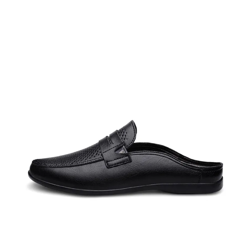 AIPSEN Rubber Sole Abrasion Resistant Slip Resistant Closed Toe Slippers Men's Black-0
