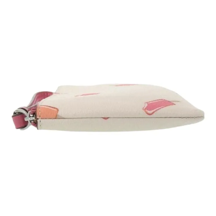 COACH Leather Wrist Bag Coin Purse, Clutch Women's White & Pink Edge-3