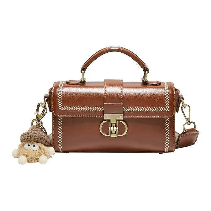 Narandu Cow Leather With Synthetic Leather Handbag Trumpets Women's Brown/Midnight Black-0
