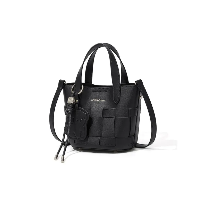 CinvaiKrose Synthetic Leather Bucket Bag, Shoulder Bag, Crossbody Bag, Handbag, Basket Bag Trumpets Women's Ecru/Black-5
