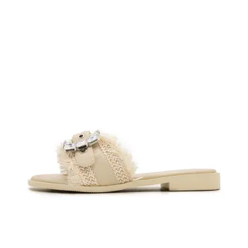 FED Rubber Sole Rhinestone Slide Slippers Women's Beige