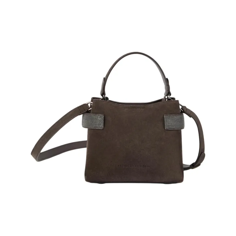 Brunello Cucinelli Genuine Leather One Shoulder Handbag Trumpets Women's Pinecone Brown-0