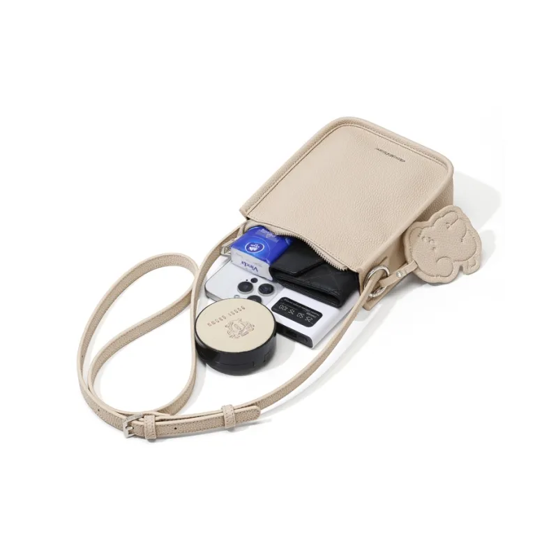 CinvaiKrose Cow Leather Shoulder Bag, Crossbody Bag, Summer Cell Phone Pouch, Small Bag Trumpets Women's Ecru/Khaki-4