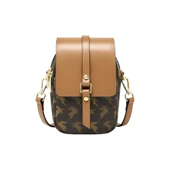 15 MINS PVC Cell Phone Pouch Shoulder Bag Crossbody Bag Small Size Women's Coffee/Ecru
