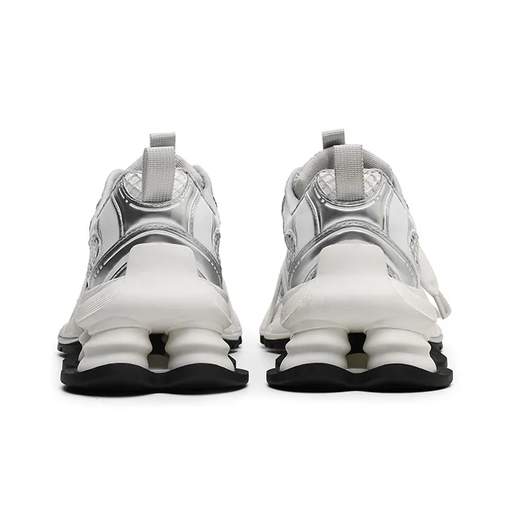 Angelmi Abrasion Resistant Lightweight Height Increasing Low Top Chunky Sneakers Unisex Silver-4
