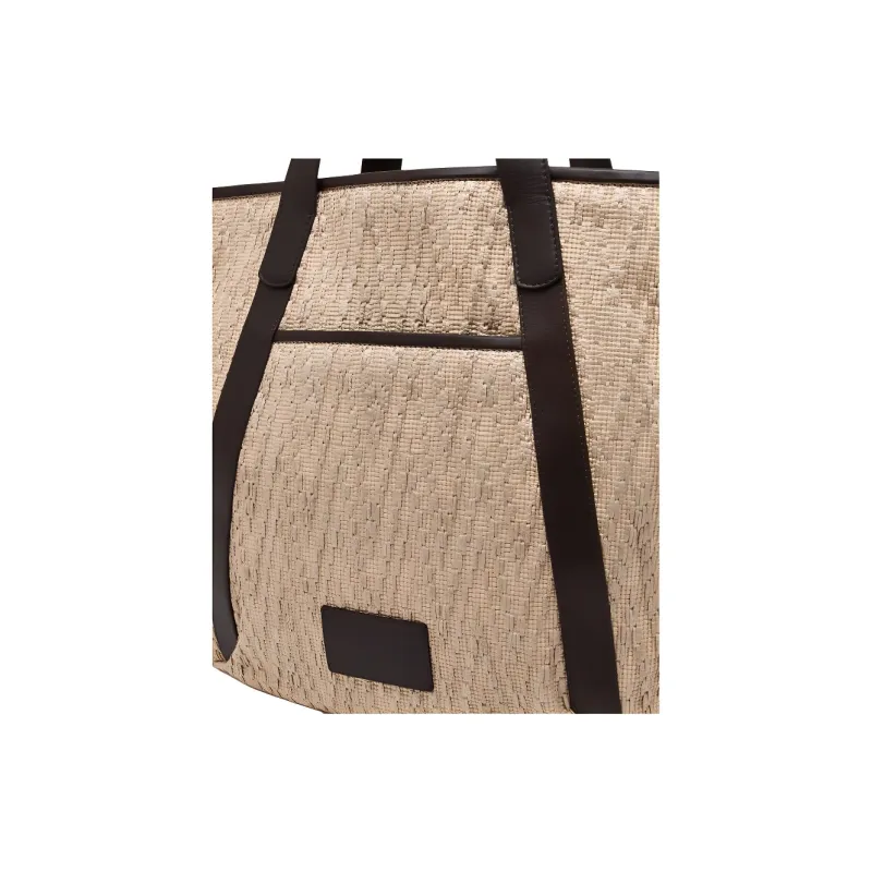 AMANI Straw Woven With Calfskin Shopping Bag Handbag Women's Beige-4