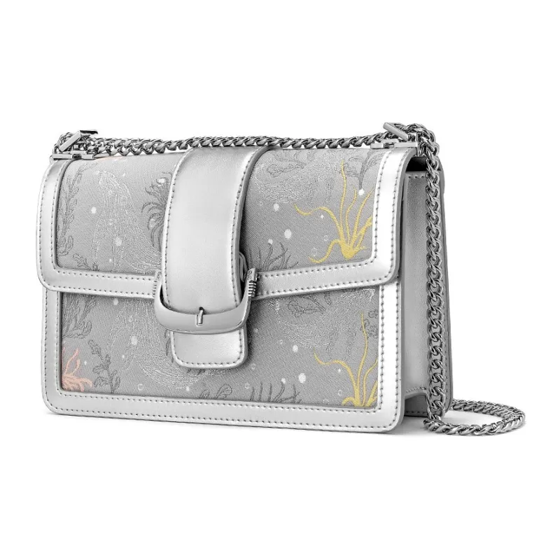 ROBERTA DI CAMERINO Fabric, Cow Split Leather Shoulder Bag Women's Sea Blue/Silver Gray-6