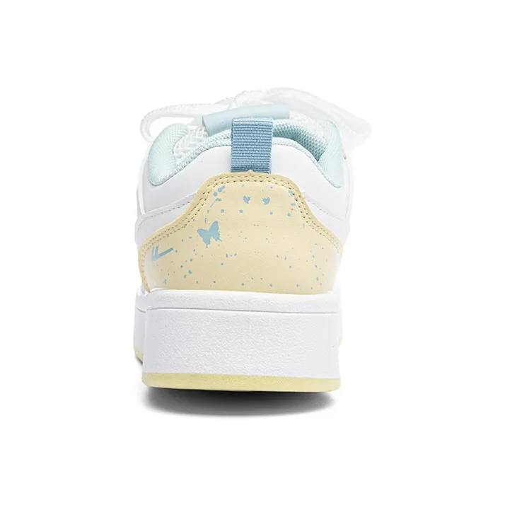 Warrior Abrasion Resistant Height Increasing Low Top Skateboard Shoes Women's White Yellow Moon-3